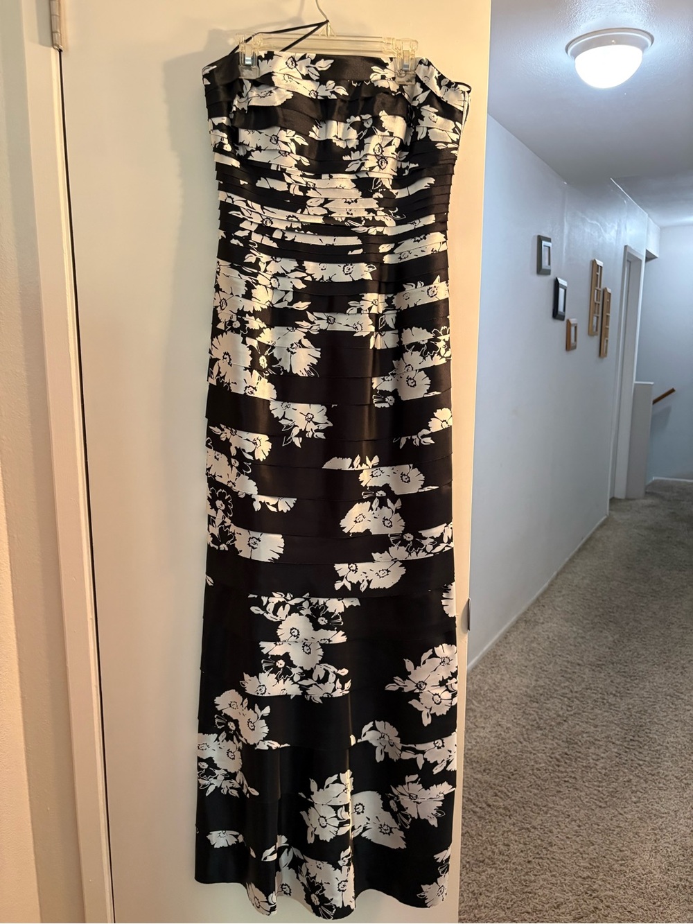JS Collections Strapless Black and White Floral Gown